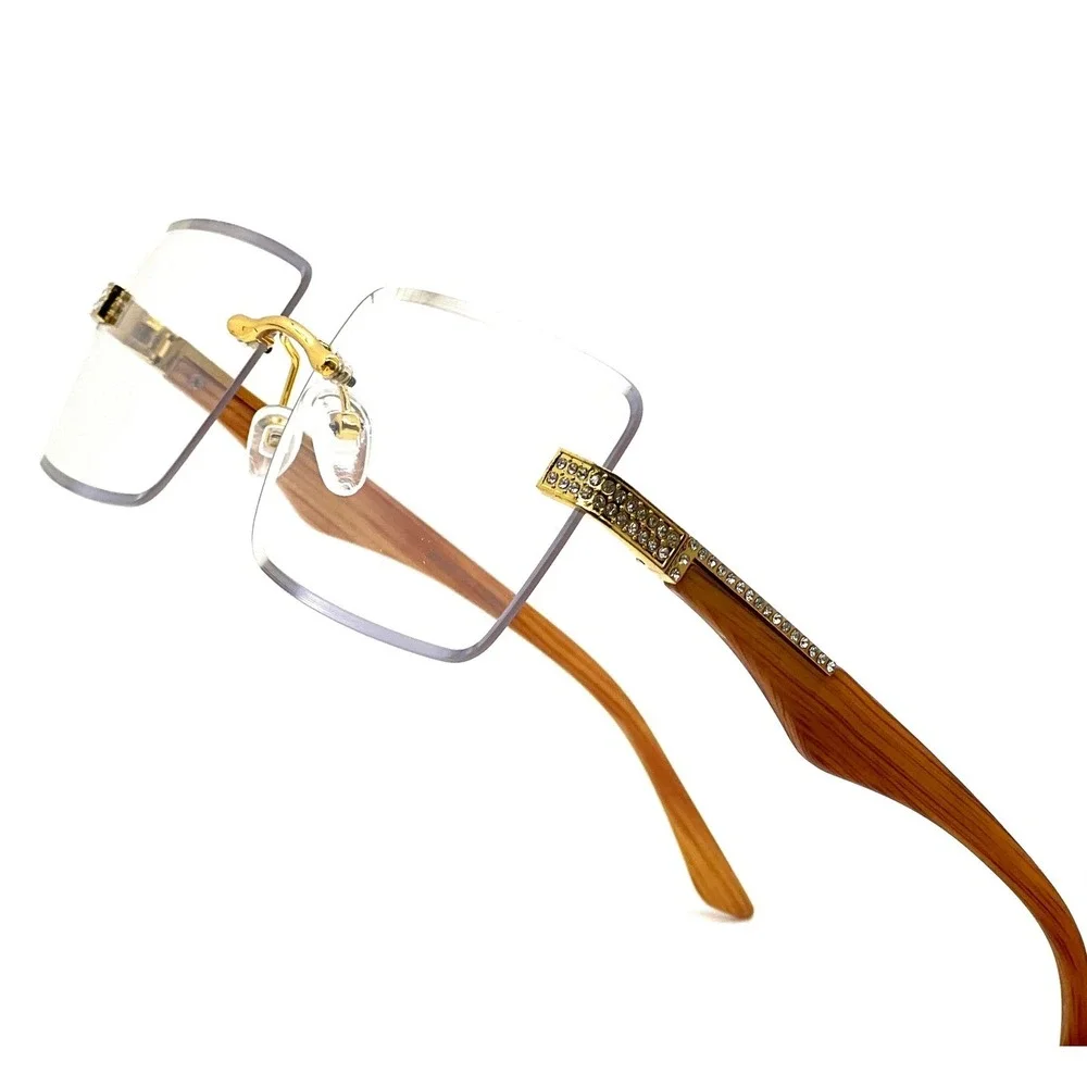 Rimless Gold Wire Frame Luxury Clear Tint Hip Hop Shades Sunglasses Party Shades